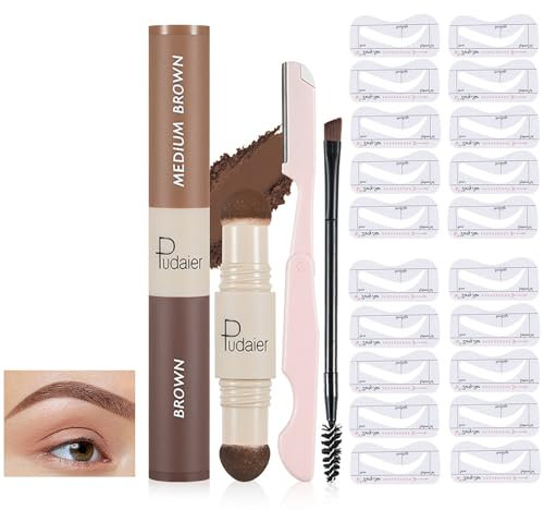 Holzsammlung Kit Di Stencil per Timbri Per Sopracciglia 2 Colori In 1, Con 10 Stencil per Sopracciglia, Pennello per Sopracciglia e Rifinitore per Sopracciglia(Marrone e Marrone Medio)