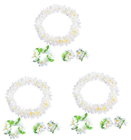 Garneck Blumen Lei Hawaii Weiss 12 STK Einhandzwinge Blumengirlande Künstlich Blumenkranz Künstliche Hawaii Bilden Weiß Hawaii Kette Weiss