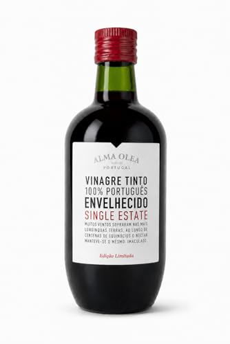 Vinagre de Vino Tinto - Frasco de 500 ml - Condimento Sabroso y Versátil - Adecuado para Aliñar Ensaladas - Envejecido en Barricas de Roble - Producto Gourmet de Origen Portugués