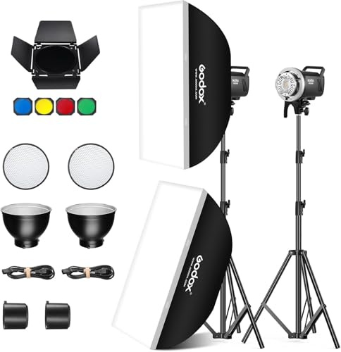 GODOX MS300V - Juego de flash para fotografía de estudio, vídeo y retrato, 2 unidades, con softbox