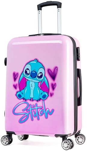 Disney Stitch Maleta de Viaje Rígidas 66.5 Centímetros 50 litros con 4 Ruedas con Cerradura de Combinación (M (L66.5cm x W45.5-50L), Rosa)