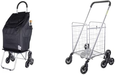 dbest products Stair Climber Bigger Trolley Dolly, Black Grocery Shopping Foldable Cart Condo Apartment 44 Inch & Stair Climber Cruiser Cart Shopping Grocery Rolling Folding Laundry Basket