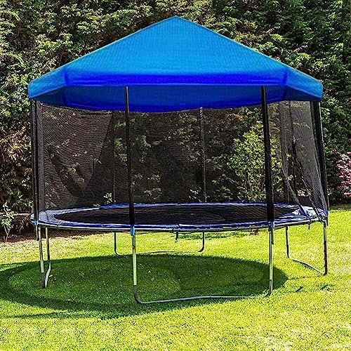 PENGXUAN Trampolin-Überdachung, Überdachung für den Außenbereich, Garten, Trampolin-Überdachung, Zubehör, Sonnenschutz und Regenschutz, ohne Rahmen, nur Überdachung, 2,4 m, 6 Stangen, blau