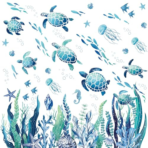 decalmile Under The Sea sjögräs väggdekaler havssköldpadda havsgräs manet väggklistermärken baby barnkammare sovrum badrum väggdekor
