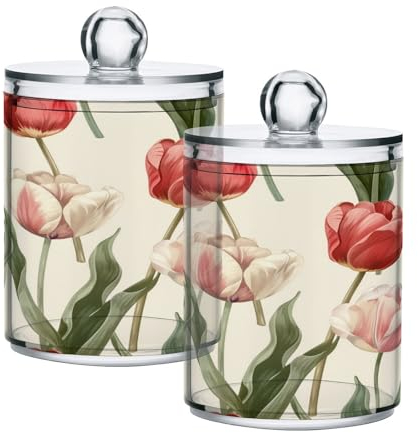 JiangGgen Colorful Tulips 4PC Airtight Transparent Plastic Storage Jars Food Storage Containers Glass Can Store Food, Herbs, Tea, Etc, With Storage Lids, Easy to Use/Clean