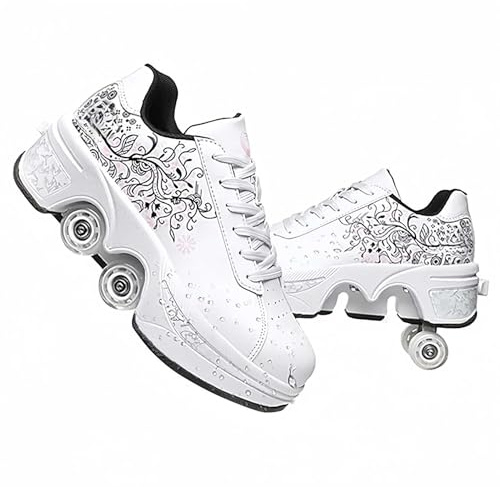 Schuhe mit Rollen für mädchen, Schuhe Rollschuhe, Skateboardschuhe für mädchen Jungen, Roller Schuhe Verstecktes Rollen, Multifunktionale 4 Rad Schuhe für Männer Frauen und Kinder