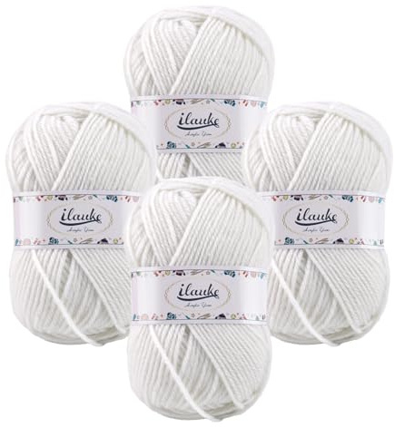 ilauke virkgarn 4-pack x 50 g/kula supermjuk 100 % akrylgarn för nybörjare och barn, garn baby fluffig boll för virkning och hantverk för virkning och hantverk (vit)