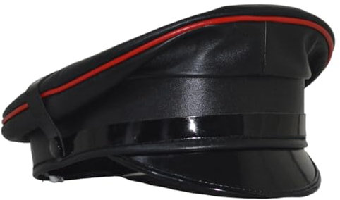 awanstar AW-0051 Echt Leder Mütze schwarz mit Roter Streifen Herren Schirmmütze Military Hut Männer Ledermütze Armee Hut Halloween Bikermütze (DE/NL/SE/PL, Numerisch, 60, Schwarz mit Roter Streifen)