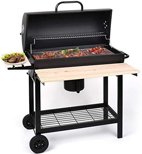 Parrilla De Barbacoa Portátil Plegable con Ruedas Barbacoa De Barril De Acero Negro Al Aire Libre Parrilla De Barbacoa De Carbón Grande Picnic Camping 120 108 90 Cm
