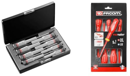 FACOM - Coffret de 8 Tournevis Micro-Tech Fente et Phillips - AEF.J3 - Tournevis de Précision & Jeu de 5 Tournevis Protwist Isolés 1000V - Tournevis - Vissage - AT5VE.PB