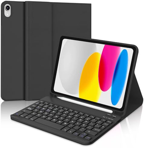 IVEOPPE Teclado Funda para iPad 10/11 Generación A16, Teclado Español Ñ Desmontable Inalámbrico Bluetooth para iPad 10.ª Generación 2022 10.9/11.ª Generación 2025 11, Negro