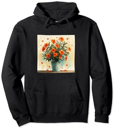 Oleander Plant In Pot Cottagecore Hearts Graphic Pullover Hoodie