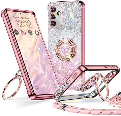 XYZ Cover per Samsung Galaxy S24, Custodia con Cuore Doppio Anello Stand Lusso Glitter Cellulare, Donne Antiurto Placcato Morbido Protettivo Chiaro Samsung S24, Oro Rosa
