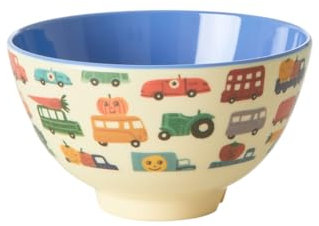 ReWu Rice Dessert Schüssel Happy Cars Schale Auto Motiv Geschirr Melamingeschirr Kindergeschirr Kinder Camping BBQ Picknick Bruchsicher BPA-frei Wiederverwendbar Plastikgeschirr 300ml