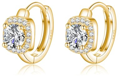 SLUYNZ 925 Sterling Silber Halo simulierte Diamant Creolen Ohrringe für Damen Sparkly CZ Creolen Ohrringe Square Cubic Zirkonia Huggie