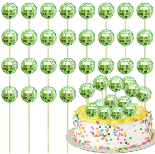 Ephlyn Cupcake-Topper und Plektren mit Discokugeln, Mini-Kuchendekorationen für 70er-Jahre Disco-Mottoparty, 24 Stück