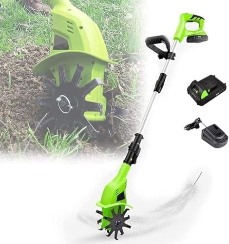 KjoiDWz ELzEy Motoazada eléctrica Motocultor eléctrico a batería, Ancho de Trabajo 10 cm, Profundidad 25 cm, Mango Ajustable reexcavación de Hierba o Mezcla de Suelo