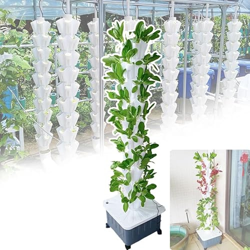 Aquaponics-Wachssystem (8–12 Schichten), Hydrokulturturm, Pflanzmenge: 5 Pro Schicht, Einfache Montage/Reinigung, Bepflanzung Mit Zirkulierendem Wasser, Für Kräuter, Obst, Gemüse ,10 layers,Ivory