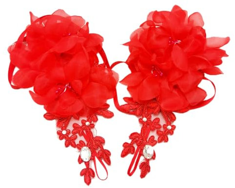 Blausky Spitzenhandschuhe,Elegant Brauthandschuhe Fingerlose Handschuhe Kurz Blumen Spitze Handschuhe Blumenhandgelenk Vintage Hochzeitshandschuhe für Hochzeitsfest Oper Dinner Party,Rot