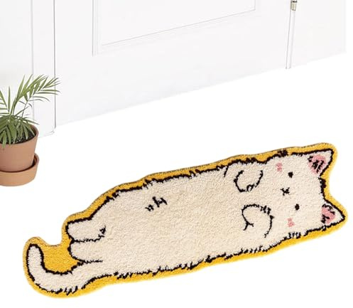Niedlicher Teppich in Katzenform, 120 x 40 cm, niedlicher Teppich für Schlafzimmer, waschbare Matte, unregelmäßige Form, Eingangsbereich, weiche Tiere, Nachttisch, Heimdekoration