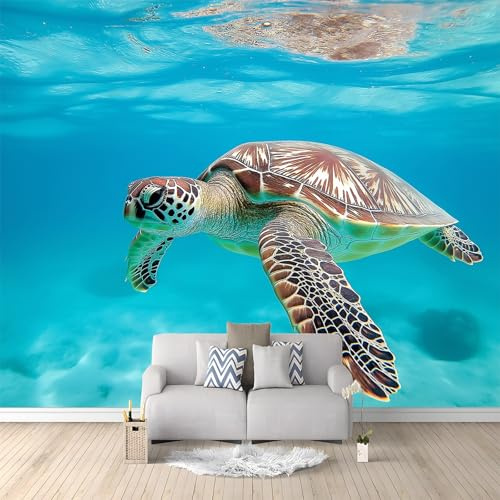 Générique Papier Peint Mural 3D Tortue De Mer Bleue 250x175 cm Papier Peint Murale Panoramique Poster Tapisserie Photo intissé, pour Chambre Salon Personnalisé Murale Décoration
