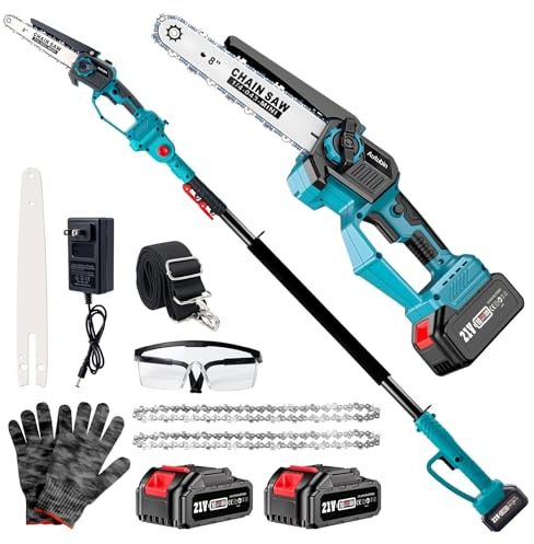 2-in-1 Cordless Pole Saw & 8'' Mini Chainsaw,Forest Ranger Approved Electric Handheld Chain Saw with 2× 21V 4.0Ah Rechargeable Batterie&Charger, Auto Oiling Multi-Angle,Max 16Ft Saw for Tree Trimming