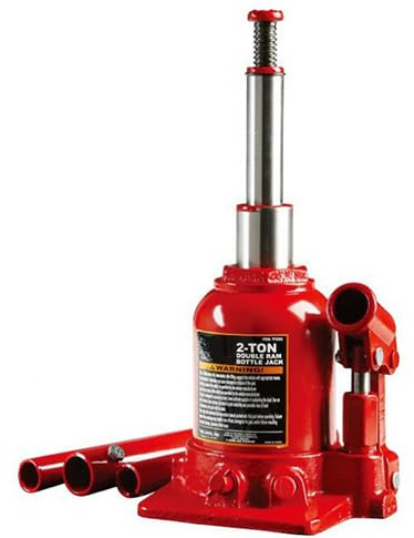 Torin BIG RED Jacks TF0202 2-ton (150–370 mm) hydraulisk dubbelram flasklyftare domkraft låg profil för bilreparation och hiss, dubbel ram, låg profil, röd