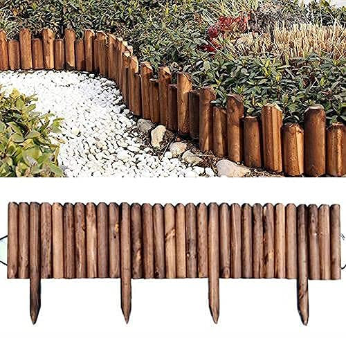 Rouleau de bûches en bois à pointes facile à enficher, clôture palissade pour pelouse, chemins, parterres de fleurs, bordures de jardin (20 x 120 cm)