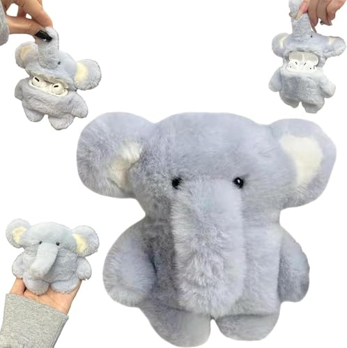 3D Niedlich Cartoon-Elefant Plüschtasche Kopfhörer Schutzhülle, Airpods case Elefant plüsch, Airpods hülle plüsch, Plush Elephant Earphone Case (Airpods1/2)