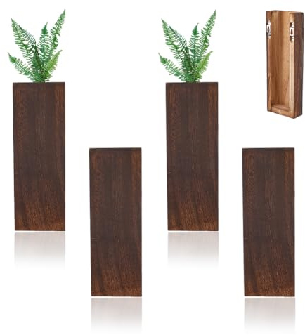 DICOSMETIC 4 Stück Holz Wandvase Tan Holz Wandtasche Innen Holzhängende Vase 24x8.5x3.45cm Holzvasen Halten Moderne Holzwanddeko für Wohnzimmer, Schlafzimmer, Heimdekoration