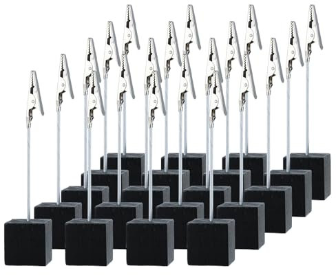 20 Stück Fotohalter mit Klammern - Memo Clip Halter Postkartenhalter Holz Tischkartenhalter mit Krokodilklammer Fotohalter Postkartenhalter geeignet für Heimdekoration Bilder Karten (Schwarz)