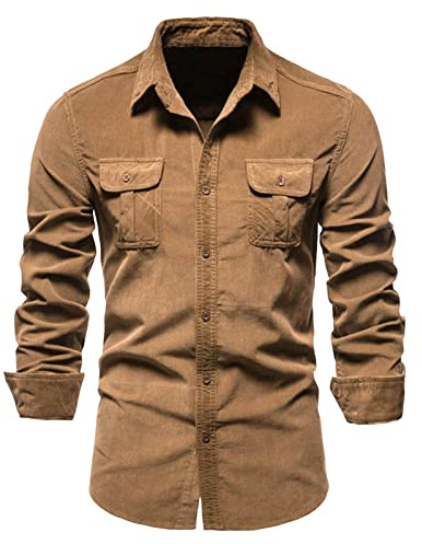 Herren-Hemd, Corduroy-Arbeitshemd, schlanke Passform, Langarm, Knopfleiste, Hemd mit Tasche, atmungsaktives taktisches Hemd, formelles, dehnbares, knitterfreies, lässiges Oberteil für Frühlingsreisen