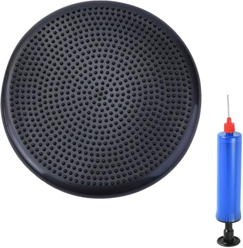 Ballsitzkissen, Balancekissen, Ballsitzkissen mit Pumpe, Orthopädisches Sitzballkissen, Luftkissen, Sitzkissen, Bürostuhl, Balance Kissen für Core, Yoga, Schwarz, 33cm