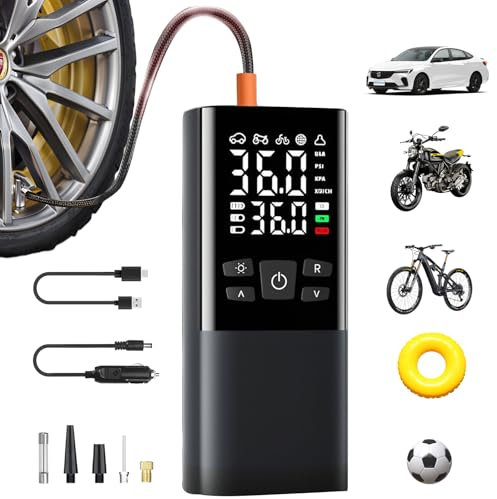 Bomba de aire eléctrica de 150 psi, batería inalámbrica para bicicleta, compresor portátil de 6000 mAh, recargable con todas las válvulas y indicador LED, para coche, bicicleta, moto, color negro