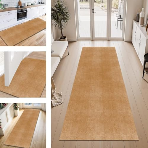 Teppich Läufer Flur Küche rutschfest Braun Abstrakt Teppichläufer Kücheläufer Waschbar 50X120CM Meterware Küchenteppich Läuferflurteppich für Wohnraum Schlafzimmer Kinderzimmer Schmutzfangläufer
