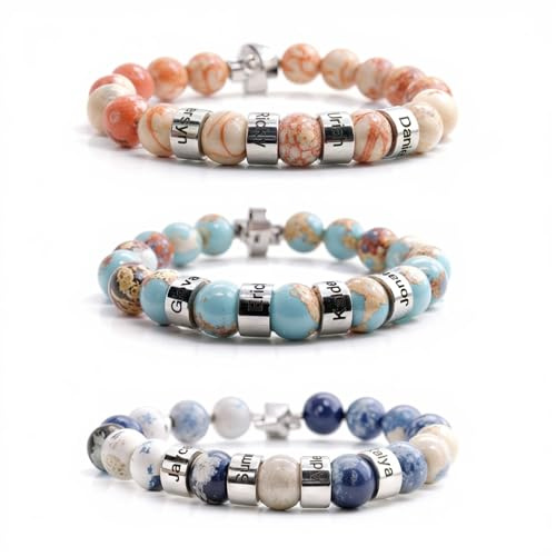 CHARMIBLE Personalisierte Armbänder für Herren und Damen, Herren Armband Gravur 1-4 Name Steinarmbänder, Personalisierte Geschenke für Frauen | Männer zum Vatertag, Geburtstag, Weihnachten