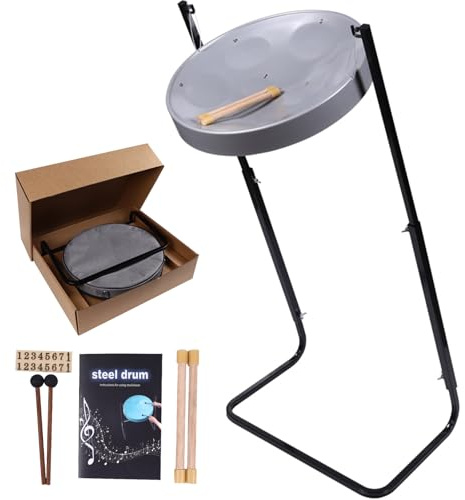 SINGOFIRE 8 Note Steel Drum Steelpan Educational Instrument | Adjustable Height 19-36 inches | Handcrafted with Mallets Travel Bag (Silver)