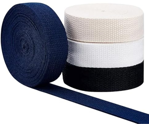 Cinta de Sarga de Algodón de 20 m, 25mm de Ancho, en 4 Colores Vibrantes, Ideal para Costura, Manualidades, Confección de Bolsas y Delantales, Cinta de Espiga Resistente y Versátil