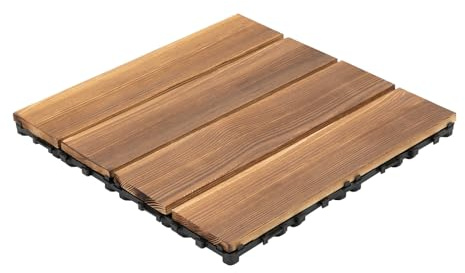 36 Stück Holzfliesen 30x30cm Terrassenfliesen Outdoor, Klickfliesen aus Kiefernholz mit PE-Träger, wetterfest & rutschfest, Balkonfliesen Gartenfliesen für Innen & Außen
