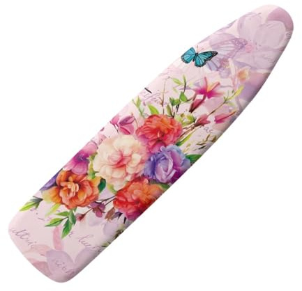 Copriasse da Stiro Fiori Rosa Viola Copri Asse da Stiro Universale con Bordo Dotato di Elastico Cotone in Tessuto Isolamento Termico Rivestimento Facile da Cambiare (L)