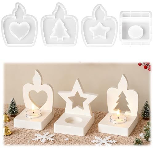 LUMOOM 4 stampi in silicone per colata di Natale, stampi in gesso da versare con portacandele, candele, stampi in silicone per lavori fai da te, stampi in silicone per decorazioni natalizie