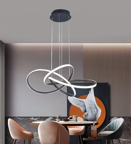 JINGKER LED-Pendelleuchte Moderne kreative Pendelleuchten Ring-Pendelleuchte Dimmbar mit Fernbedienung Höhenverstellbar 3000K-6000K für Wohnzimmer Esszimmer Arbeitszimmer und Büro (Schwarz)