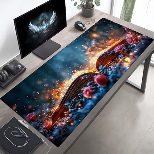 Gaming Mauspad 1200x600x3mm Gaming Mousepad XXL Buch Schwarz Mauspad Schreibtischauflage, Genähte Kanten Mausmat, rutschfeste Gummibasis, Schreibtisch Schutz für Home Büro, Geschenke PjY9788 2-U