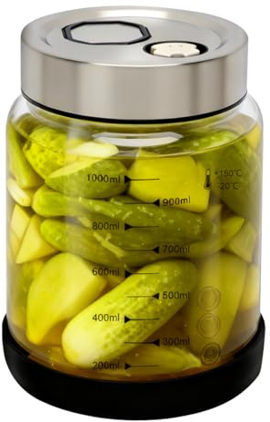 CEWROM Bicchiere da fermentazione con coperchio, 1 l, grande vetro per fermentazione con valvola di sfiato, per la fermentazione per kimchi, crauti, starter lievito naturale