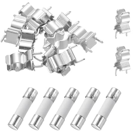 QUARKZMAN 5pcs Fusible Céramique À Fusion Lente 6.3A 250V, Fusibles Cartouche Temporisés 6.3Amp 5x20mm Avec 10pcs Pinces