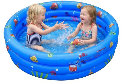 Vivyklfc Planschbecken für Kinder, 130x30cm Pool Aufblasbar mit Weichem Boden, 3-Ring Kinderpool & Schwimmbecken Kinder, Rutschfestes Baby Inflatable Pool für Garten und Balkon (Blau)