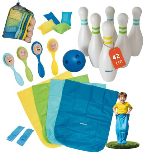 alldoro Bowling Set für Kinder, Gartenspiele, Kindergeburtstags-Spiele | XXL Partyspiele mit Wurfspielen, ideal als Geschenk für Kinder, Für Kinder ab 3 Jahren, Indoor & Outdoor