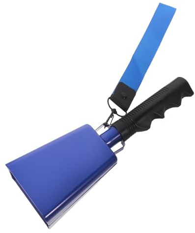 WESIEVYA Cencerro de Mano Metálico con Mango Estilo Fútbol Azul para Animar Eventos Deportivos, Campana de Muñeca Portátil para Fútbol, Baloncesto y Hockey, Instrumento Ruidoso