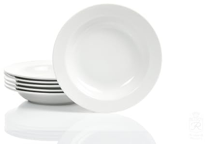 Heike Weiss Suppenteller 21cm rund, Set 6-teilig für 6 Personen, Porzellan | klassische runde Suppenteller in gängiger und alltagstauglicher Größe, formschöner und langlebiger Allrounder für jeden Tag