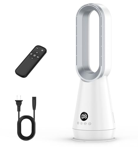 Ventilador de Torre Silencioso, Ventilador sin Aspas con Mando a Distancia, 8 Velocidades, Motor sin Escobillas, Oscilación Horizontal de 80°,Temporizador de 9 Horas, Ideal para Dormitorio,Oficina